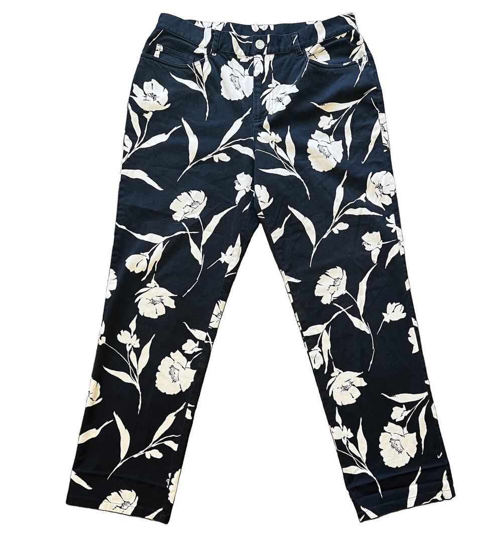 Lauren Ralph Lauren Vintage Pants Women 10 Navy Blue Floral Straight High Rise